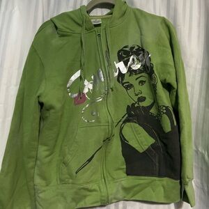 Green Graphic Zip-Up Hoodie